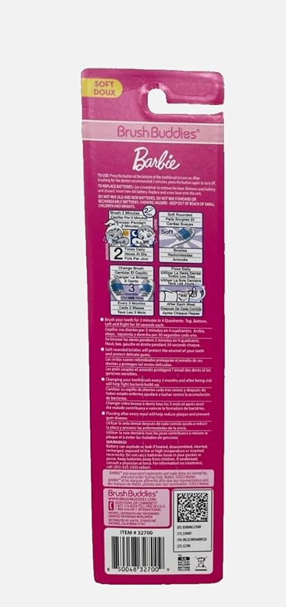 Brush Buddies Barbie Battery Powered Sonic Toothbrush for Kids, Children, Boys, Girls Barbie Electric Toothbrush