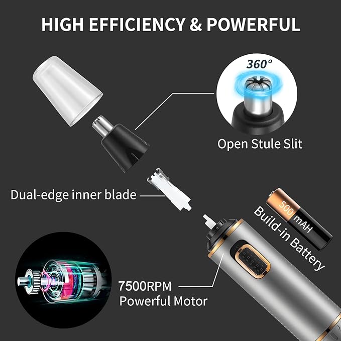 Nose Hair Trimmer for Men Rechargeable 3-IN-1 Versatile Professional Painless Trimmer for Nose, Ear, Beard, Facial, Pubic Hair - Wet or Dry Use, Dual Edge Blades