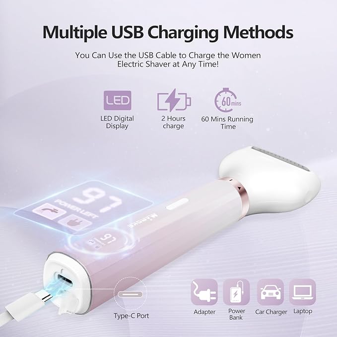 Electric Razors Shavers for Women, Bikini Trimmer 5 in 1 Lady Electric Shaver Razor Wet/Dry Face Razors for Face Nose Eyebrow Arms Armpit Legs Pubic Hair Area Painless Facial Hair Removal for Women