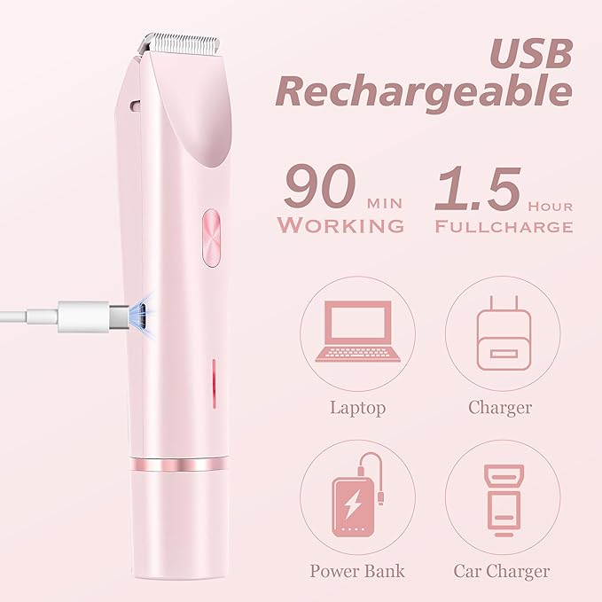 2-in-1 Women's Electric Shaver, Waterproof Cordless Bikini Trimmer & Body Razor, Dual Head Pain-Free Design, Pink Galaxy (2025)