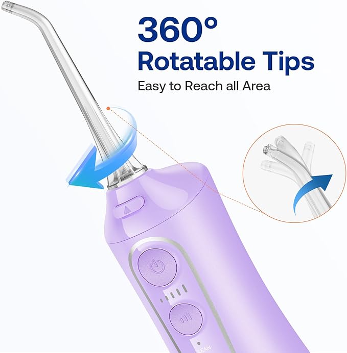 Bitvae C6 Water Flosser Teeth Picks, Cordless Water Dental Flosser for Travel with 6 Jet Tips, 15 Care Settings, IPX7 Waterproof Portable & Rechargeable Water Teeth Cleaner Picks, Purple