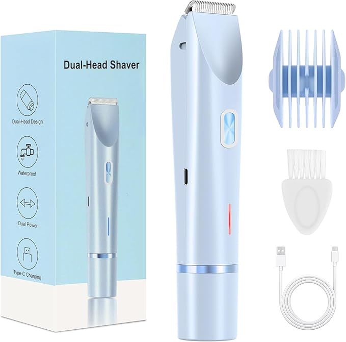 Bikini Trimmer for Women,Dermave Bikini Shaver,2-in-1 Electric Trimmer for Women(Light Blue)