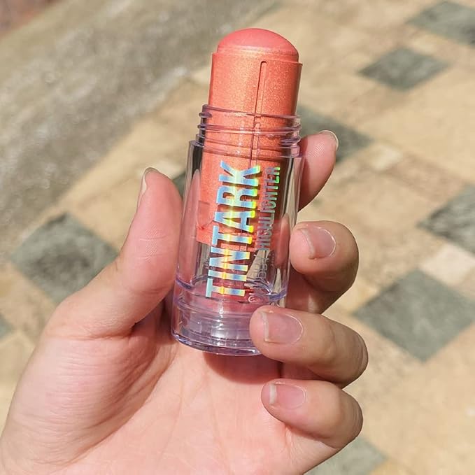 Chubby Cream Highlighter Stick for Face, Glitter Eyeshadow Peach Shimmer