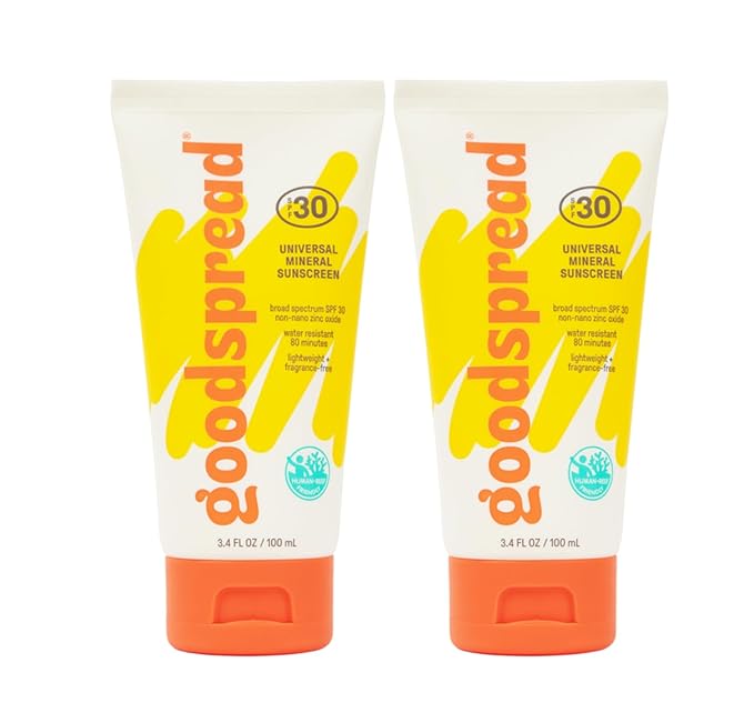 New! Goodspread Universal Mineral Sunscreen SPF 30 with Zinc Oxide | Reef Safe Hawaii Act 104 Compliant | Broad Spectrum Body + Face Lotion | Hydrating + Rubs in Clear | Vegan + Cruelty Free (2-pack)
