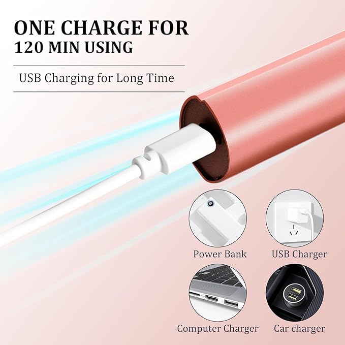 Facial Hair Removal for Women, Portable Painless Hair Remover Device, Rechargeable, with 2 Replacement Heads, for Face, Upper Lip and Chin (Rose god)