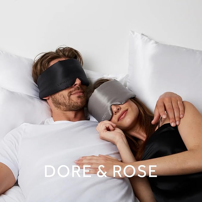 Dore & Rose Deep Sleep Mask Light Blocking, 23 Momme Mulberry Silk Eye Mask, Ultra Soft, Adjustable - Travel Sleeping Mask for Men & Women - Black