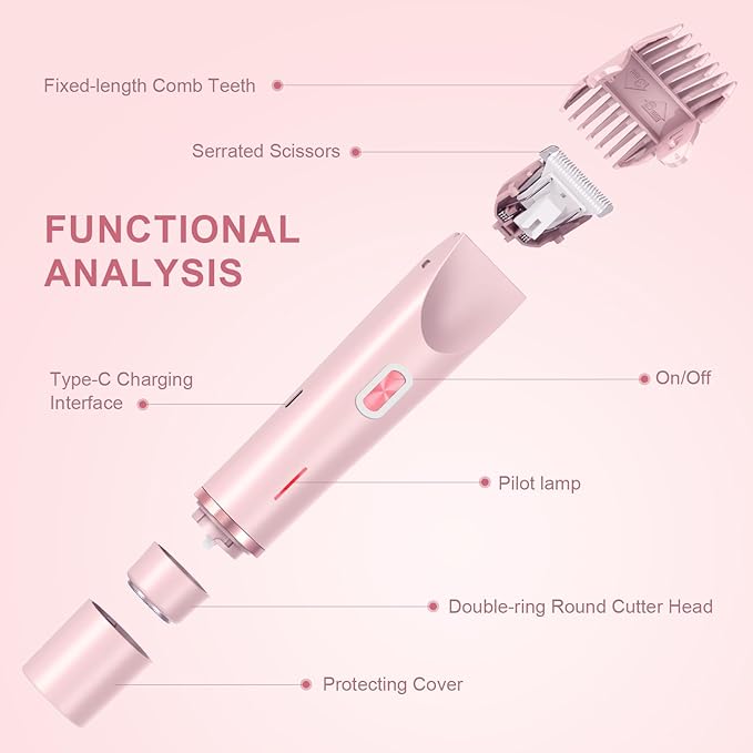 Dermave Bikini Shaver - Bikini Trimmer for Women, Dual Head Shaver Painless Hair Removal for Face, Body & Intimate Areas (Pink)