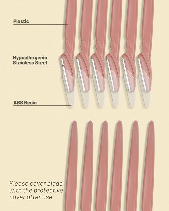 Dermaplane Razor, 60 Pcs Face Razors for Women and Men, Multipurpose Eyebrow Razor, Dermaplaning Tool for Face by MoHern, Terracotta