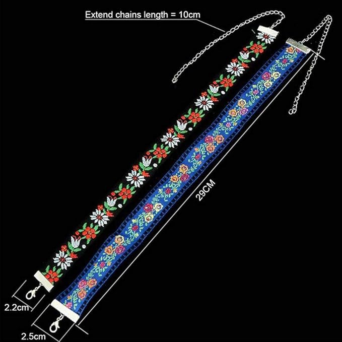 Boho Necklace Flower Choker Necklace Leaves Chain Necklace Jewelry for Women and Girls (Blue)