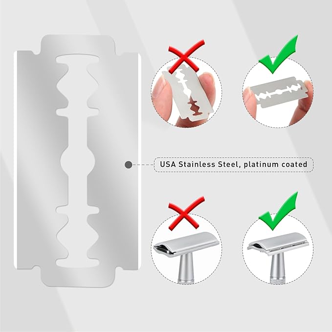 Double Edge Safety Razor, Single Blade Razors for Men and Women, with 10 Double Edge Blades, Reusable Metal 1 Blade Razor, Eco-Friendly, Zero Waste, Smooth and Close Shave, Matte Silver
