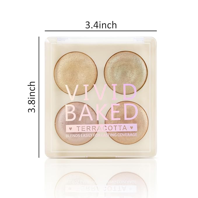 Boobeen 4 Color Highlighter Makeup Palette, Face Baked and Glowing