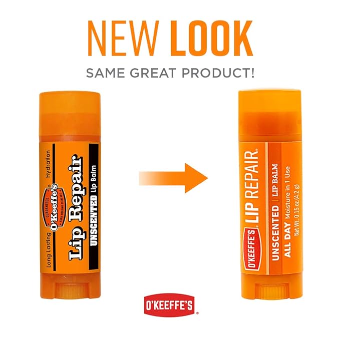 O'Keeffe's Unscented Lip Repair Lip Balm for Dry, Cracked Lips, Stick, (Pack of 10)