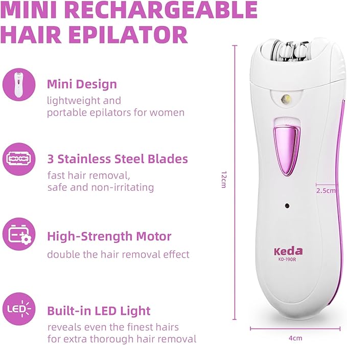 Epilator for Women, Smooth Glide Epilator for Face, Rechargeable Facial Epilator Hair Removal Face Trimmer Device with LED Light for Facial Armpit Bikini and Leg