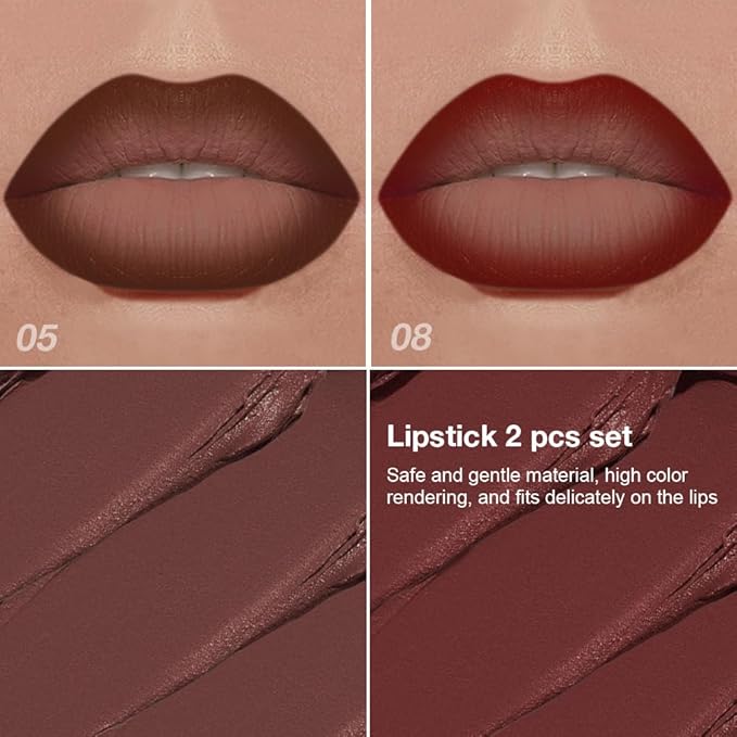 BINGBRUSH 2-in-1 Gradient Lip Liner & Lipstick Combo,2Pcs Matte Longwear Waterproof Lip Pencil with Cone Tip,Smudge Proof Crayon for Flawless Ombre Contour,Women's Long Lasting Makeup Set(06#&07)