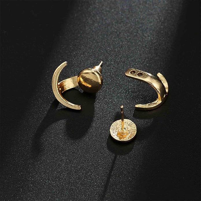 Boho Moon Ear Jackets Earrings Crescent Moon Stud Earrings Gold Sun Moon Earrings Minimalist Double Sided Round Earrings Jewelry for Women