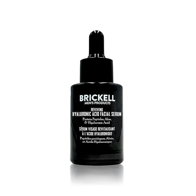Brickell Men's Anti Aging Hyaluronic Acid Serum for Face, Reviving Day Serum for Men, Natural and Organic with Protein Peptides to Restore Firmness and Collagen, 1 Ounce, Scented