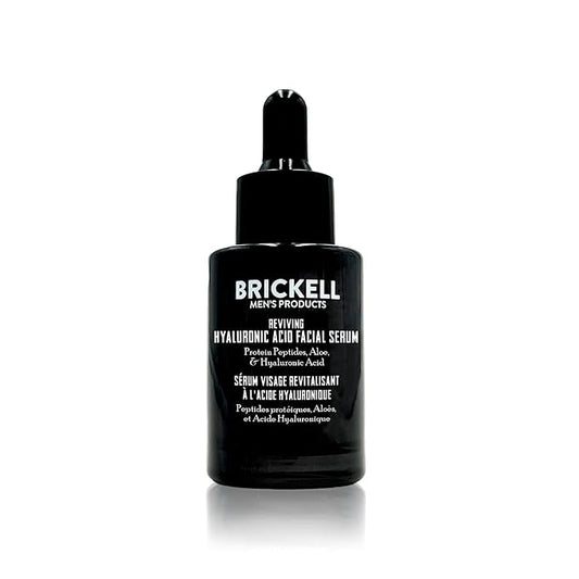Brickell Men's Anti Aging Hyaluronic Acid Serum for Face, Reviving Day Serum for Men, Natural and Organic with Protein Peptides to Restore Firmness and Collagen, 1 Ounce, Scented