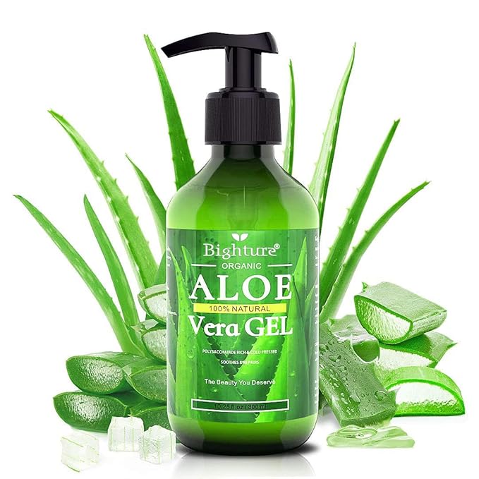 Aloe Vera Gel, 100% Aloe Vera Organic from Freshly Cut Aloe Leaves, Skin Care for Deeply & Rapidly Soothing, Firming, After Shave, Sunburn Relieve, etc
