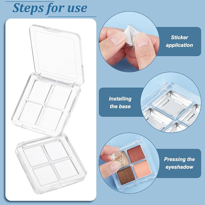 BENECREAT 4Pcs Empty DIY Eyeshadow Box Kit, Slim Custom Makeup Palette Wrapped Powder Blush Lipstick Container with 20pcs Palette Pans for Travel, DIY Cosmetic, Crafts projects