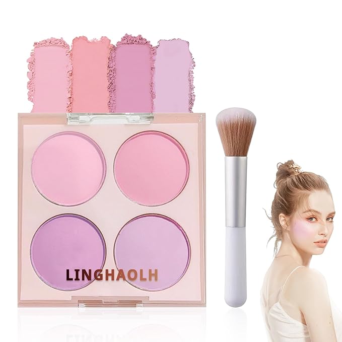 4 Colors Blush Palette for Cheeks,Face Matte Contour Brush 02