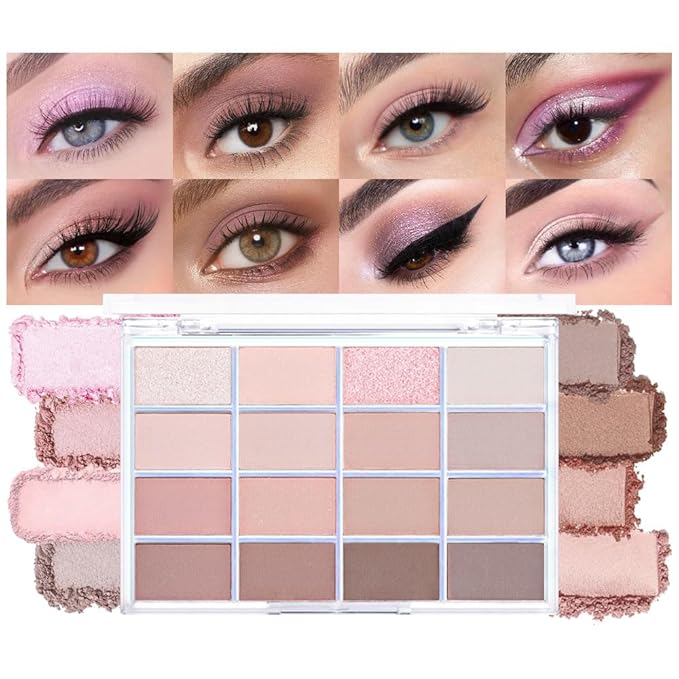16Colors Light Purple Pink Brown Basics Matte Eyeshadow Palette,Eye Shadow Travel Makeup Palette all in one Long Lasting Waterproof Ultra-Blendable,Great for Travel Gift Kit