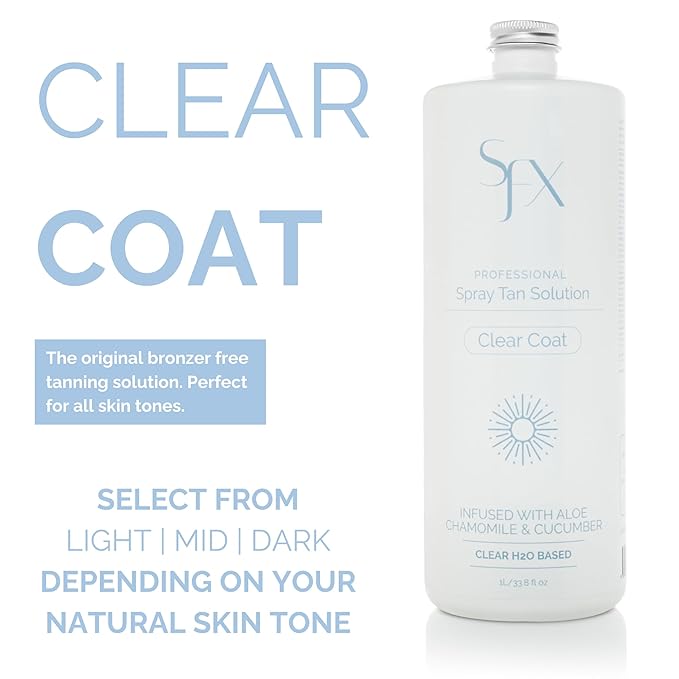 SunFX CLEARCOAT All Natural Spray Tanning Solution | No Bronzers | Infused with botanicals (1L/33.8 fl oz, MID SUMMER)