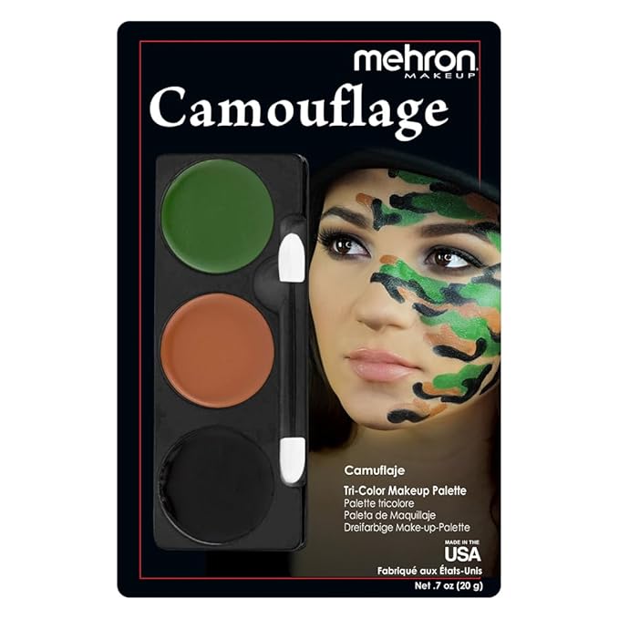 Mehron Makeup Tri-Color Character Makeup Palette | Halloween, Special Effects and Theater Cream Makeup FX Palette | Face Paint Makeup .7 oz (20 g) (CAMOUFLAGE)