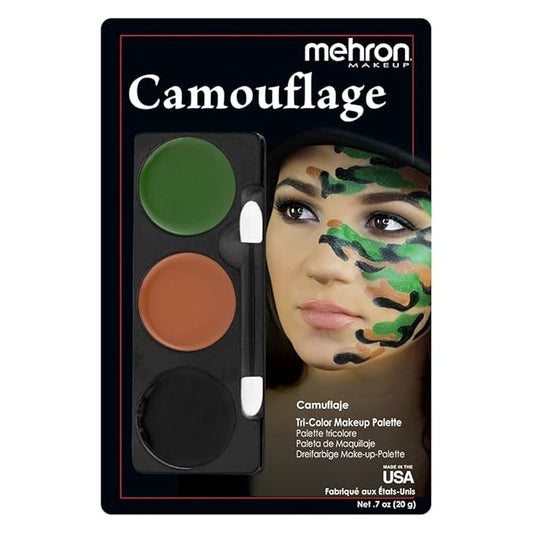 Mehron Makeup Tri-Color Character Makeup Palette | Halloween, Special Effects and Theater Cream Makeup FX Palette | Face Paint Makeup .7 oz (20 g) (CAMOUFLAGE)