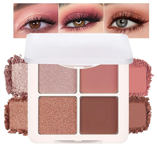 4 Colors Matte Shimmer Eyeshadow Makeup Palette,Rose Gold Nude Pink Highly Pigmented Natural Neutral Eye Shadow Palette,Long Lasting Waterproof Naturing-Looking Women Girls Eye Shadow,Blendable