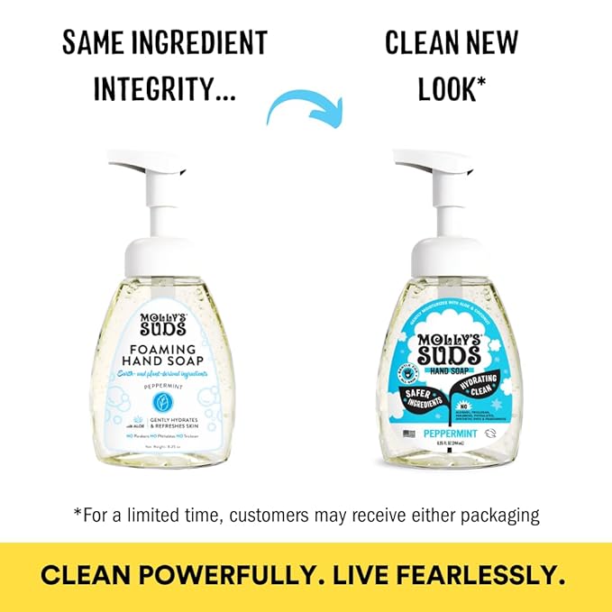 Molly's Suds Foaming Hand Soap - Made with Aloe and Coconut Oil | Moisturizing Hand Wash | Clean Ingredients, Infused with Essential Oils | Peppermint - 8.25 Oz (Pack of 3)