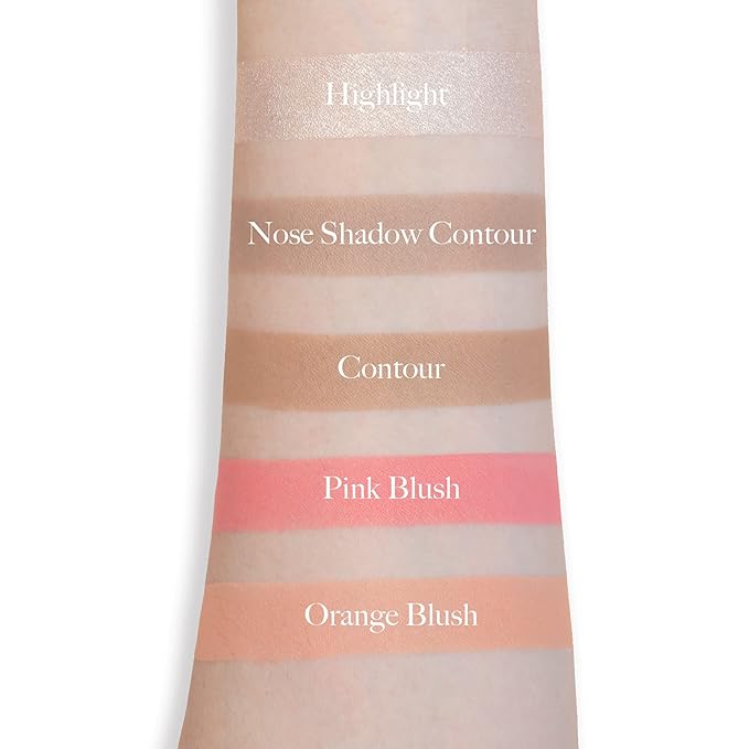 READY TO SHINE Snow Bright Contour Highlight Blush Makeup Palette - Smooth and Pigmented - Easy to Blend - Vegan and Cruelty Free - 5 Part Pressed Powder Makeup Kit - With Mirror For All Skin Types