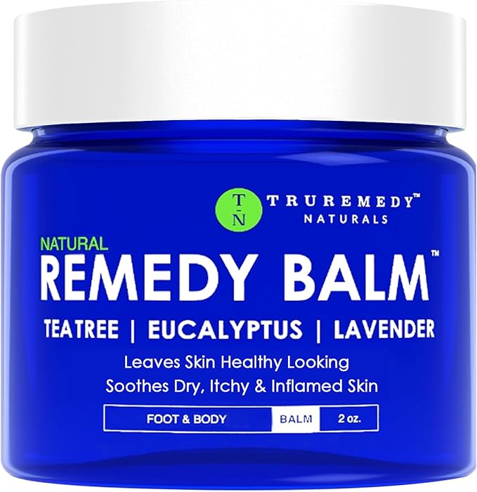 Truremedy Naturals Remedy Balm with Tea Tree Oil, 2 oz - Soothing Moisturizer for Rough Areas - Nourishing Foot and Body Balm with Tea Tree, Lavender, and Eucalyptus