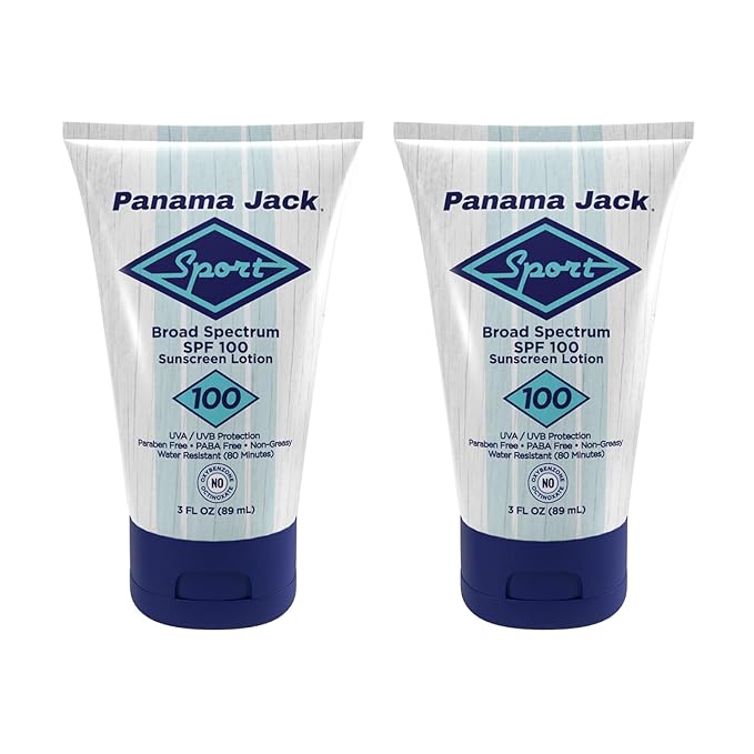Panama Jack Sport Sunscreen Lotion - SPF 100, Broad Spectrum UVA/UVB Protection, Non-Greasy, PABA, Paraben, Gluten & Cruelty Free, 3 FL OZ (Pack of 1)