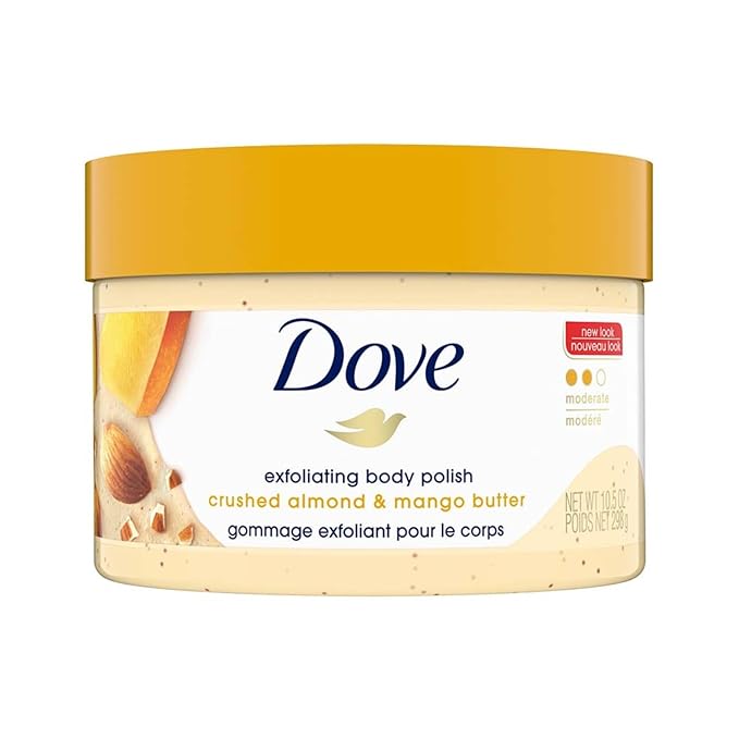 Dove Scrub Crushed Almond & Mango Butter For Silky Smooth Skin Body Scrub Exfoliates & Restores Skin's Natural Nutrients 10.5 oz