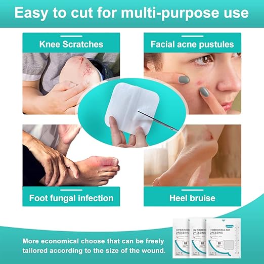 Dimora Hydrocolloid Wound Dressing, 10 Pack Ultra Thin 4" x 4" Large Patch Bandages with Self-Adhesive, Fast Healing for Bedsore, Burn, Blister, Acne Care, Sterile and Waterproof