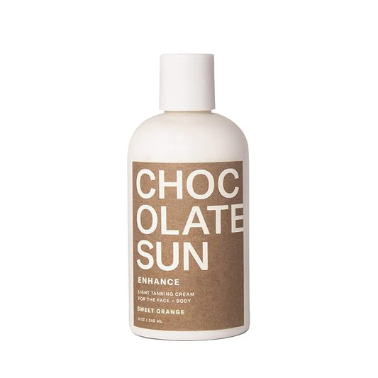 Chocolate Sun - Organic Enhance Light Tanning Cream Face & Body | Clean, Non-Toxic Sunless Tanning (Light, 8 oz | 236 ml)