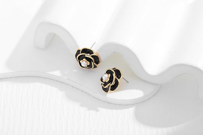 CLASSYZINT Gold/White/Red/Black Flower Stud Earrings For Women