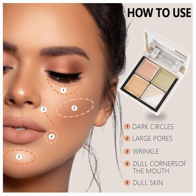 5 Colors Pot Concealer Full Coverage kit with Brush for Older Women, Under Eye Color Corrector Tri Color Concealer Palette for Dark Circles Mature Skin Makeup, Waterproof Foundation Color Corrector, 2