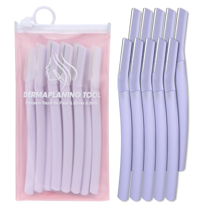 Face Razors for Women, Dermaplane Razor for Women Face, Eyebrow Razor, Facial Razors, Dermaplaning Tool, Gentle Skin Exfoliation Microblades for Sensitive Skin, Peach Fuzz Remover, 10 Count (Lilac)