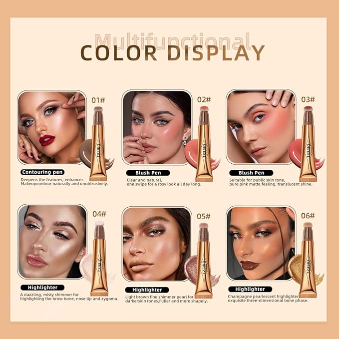 2 in 1 Multifunctional Makeup Pen, Contour Blush Highlighter, Pearl Fine Shine, Matte Natural Brighten Face Makeup (3, 1)