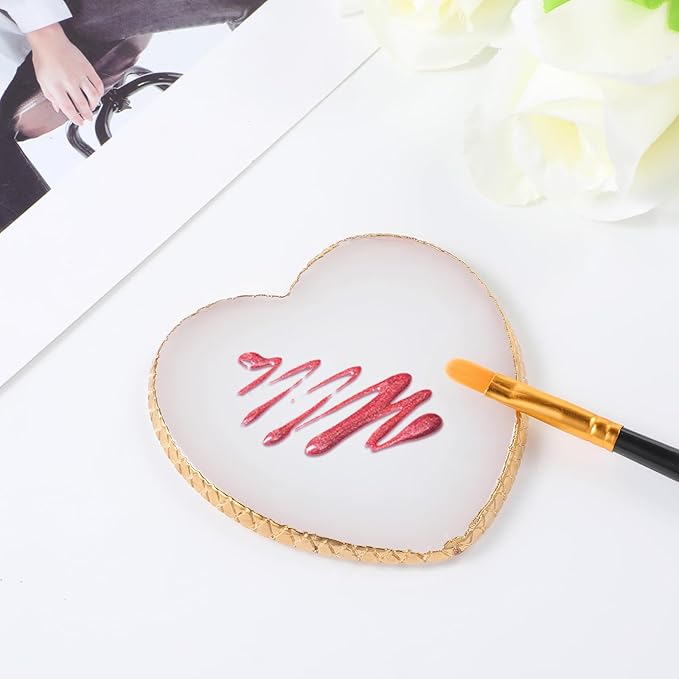 Resin Nail Art Palette, Makeup Palettes Nail Mixing Palette Polish Color Mixing Plate Golden Edge Heart Shaped Nail Art Display Holder Display Board Heart Shape Cosmetic Mixing Tools