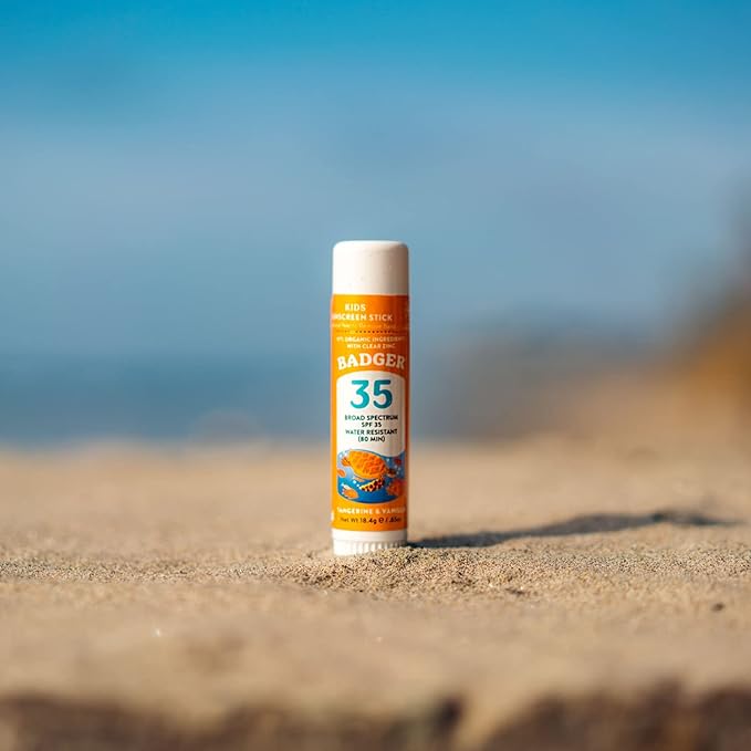 Badger Kids Sunscreen Stick SPF 35 with Mineral Zinc Oxide, Travel Size Sunscreen Stick for Kids, 97% Organic Ingredients, Reef Friendly, Broad Spectrum, Water Resistant, 65 oz