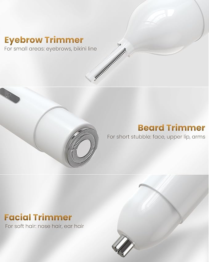 2025 New Bikini Trimmer for Women - 5 in 1 Wet/Dry Electric Razor for Women, Rechargeable Electric Shaver, IPX7 Waterproof Hair Remover for Face Nose Eyebrow Leg Pubic Armpit (White)