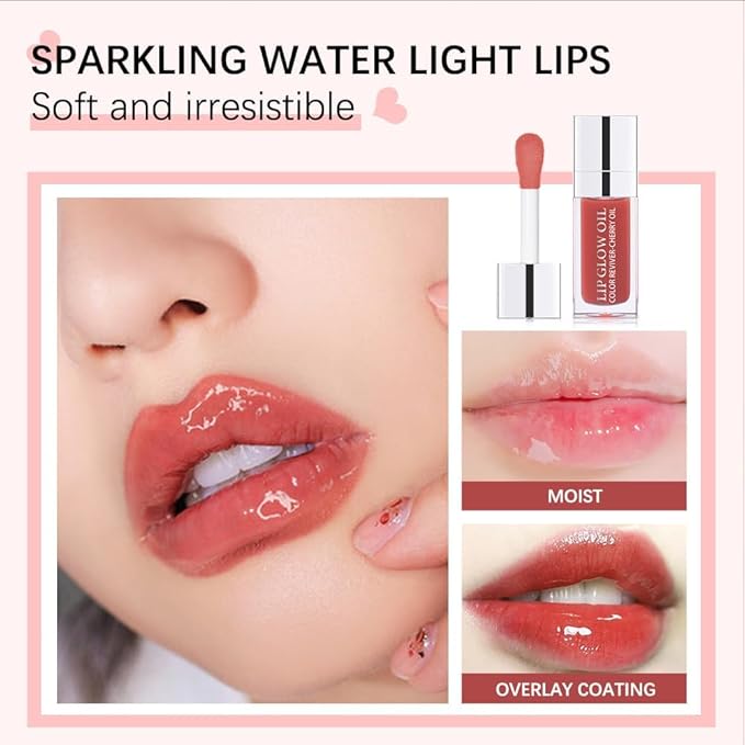 Plumping Lip Oil, Long Lasting Hydrating Lip Gloss Tinted Lip Balm Non-sticky Revitalizing, Transparent Lip Care Oil for Dry Lip (MAHOGANY)