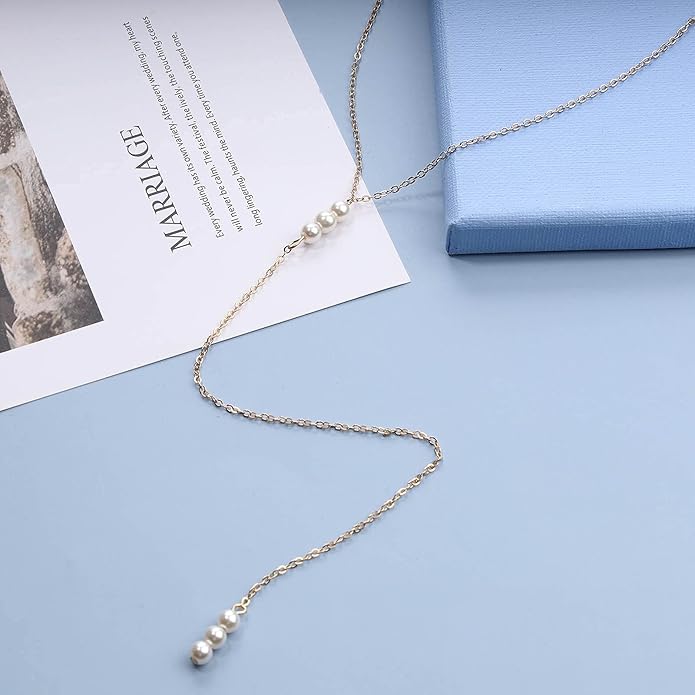 Boho Pearl Back Chain Necklace Gold Backdrop Necklace Body Chain Summer Beach Body Jewelry for Women and Girls Gifts