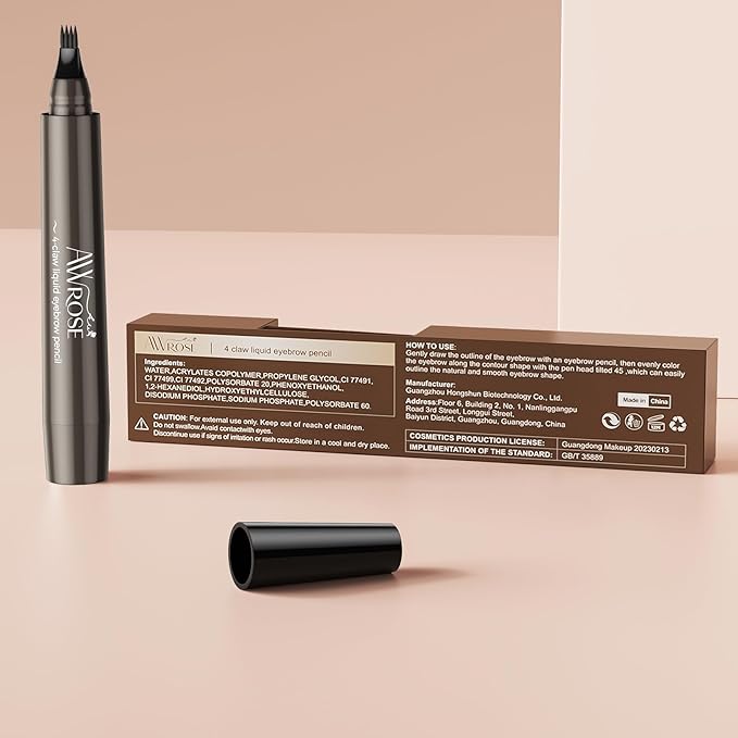 AWROSE Eyebrow Pencil, 3D Waterproof Microblading Eyebrow Pen 4 Fork Tip Tattoo Pencil, Precise Natural Brow Magic Eyebrow Pencil with Hair Like Strokes, 4 Points Multi-Used Eye Brow Pencils for Women