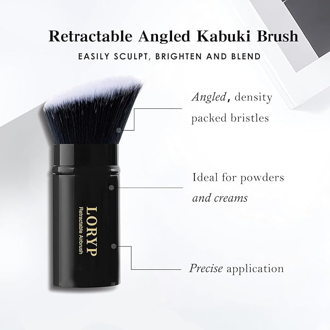 LORYP Retractable Makeup Brush Black Kabuki Foundation Brush for liquid Cream and Powder Makeup 2 Pack Travel Makeup Brush Set