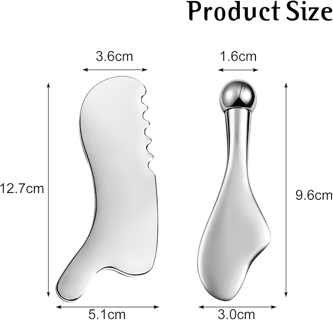 Gua Sha Facial Tools and Face Roller Set, Lymphatic Drainage Massager，Stainless Steel Facial Sculpting Eyes Roller Guasha for Face, Chin & Jawline Sculpting,Skin Care (White)