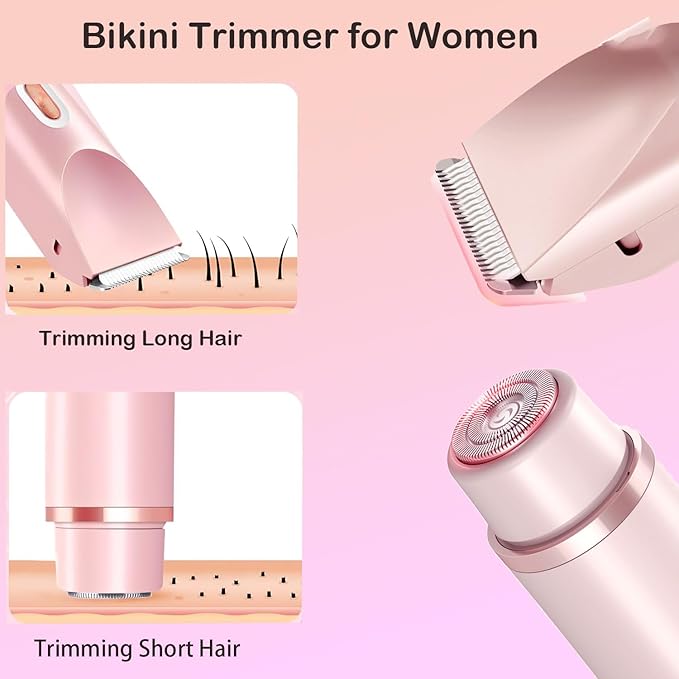 Bikini Trimmer for Women, 2 in 1 Dual Head Bikini Shaver, IPX7 Waterproof Wet and Dry Dual Use Eletctric Razors, USB-C Rechagreable Body Shaver for Public Hair, Silk Skin, Facial and Body