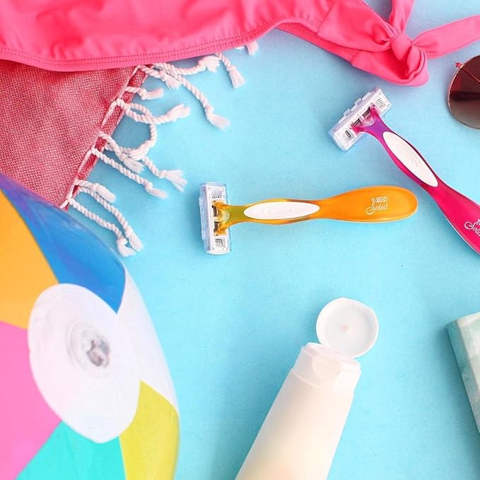 BIC Soleil Smooth Colors Women's Disposable Razors With Aloe Vera and Vitamin E Lubricating Strip for Enhanced Glide, With 3 Blades, 10 Count